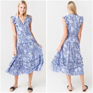 Poupette St Barth Blue Paulina Floral Midi Dress $318